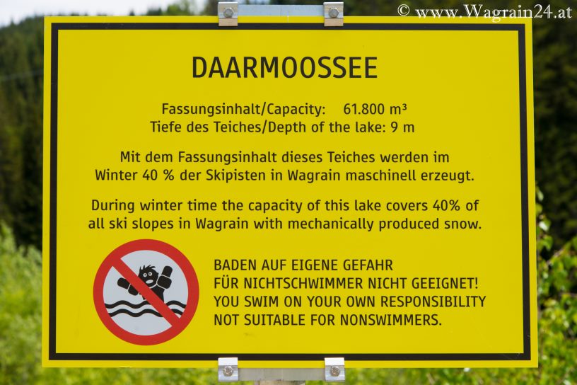 Wanschild für Schwimmer beim Daarmossee in Wagrain